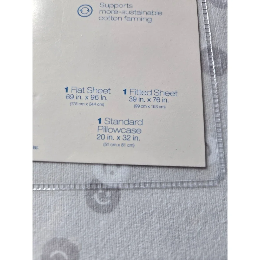 The Big One Kids Twin Heavyweight Flannel Sheet Set Grey Smiley Face Cotton